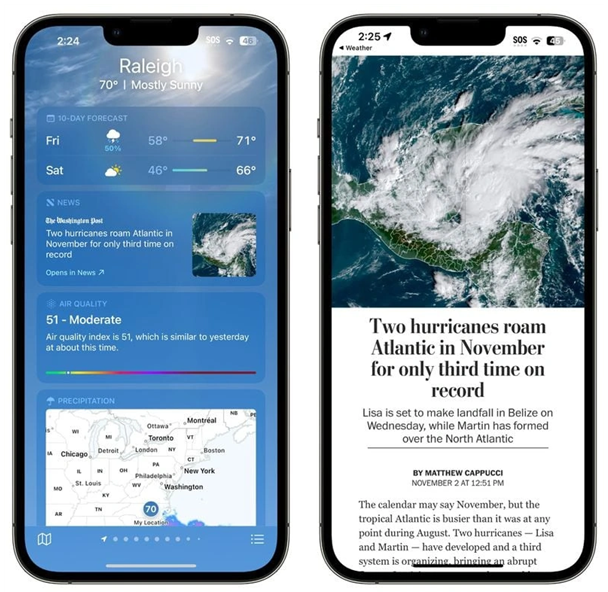 龙湖苹果14维修分享iPhone 14手机如何看天气时顺带看新闻 
