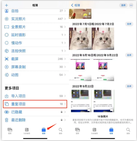 龙湖苹果手机维修分享iOS 16 中相册重复项目功能使用方法 